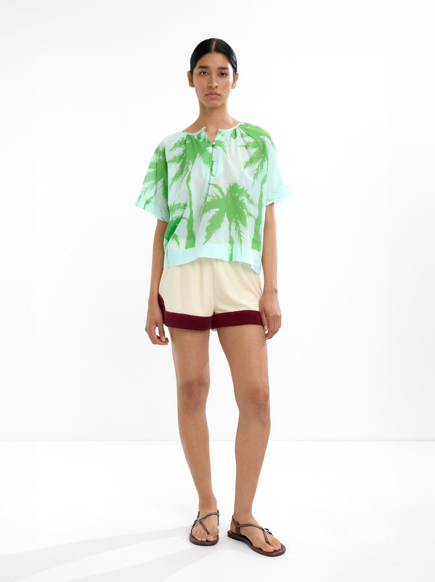 Blouse 100% Cotton With Printed Palm Trees