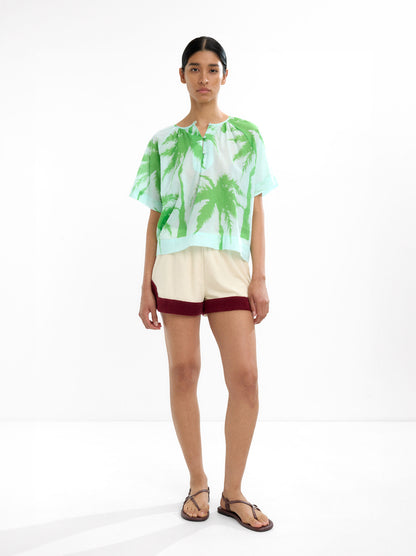Blouse 100% Cotton With Printed Palm Trees