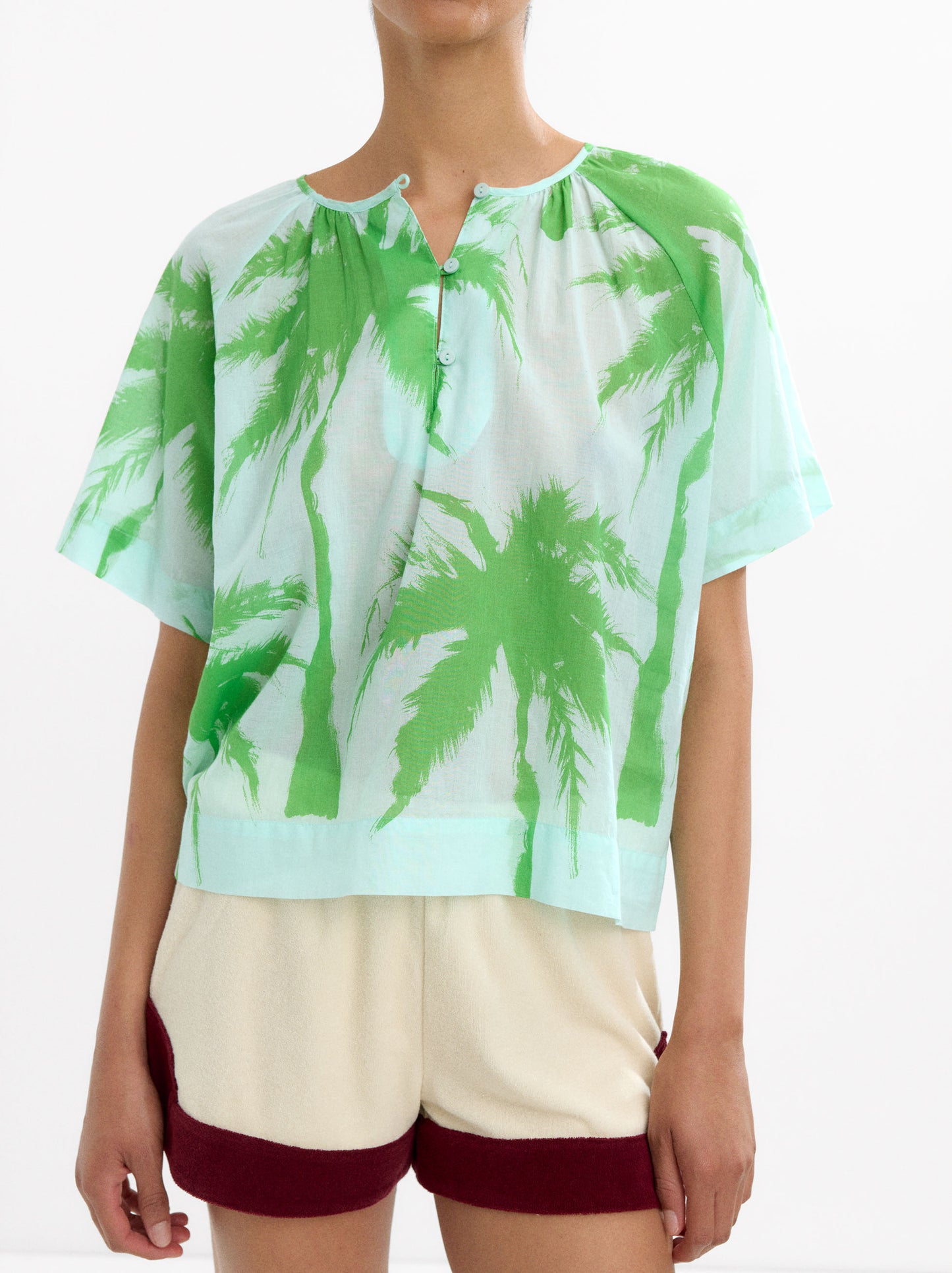 Blouse 100% Cotton With Printed Palm Trees