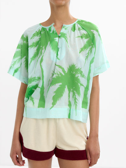 Blouse 100% Cotton With Printed Palm Trees