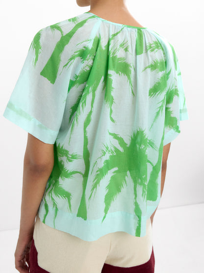Blouse 100% Cotton With Printed Palm Trees