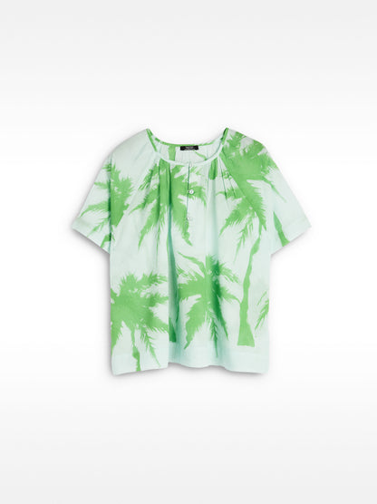 Blouse 100% Cotton With Printed Palm Trees