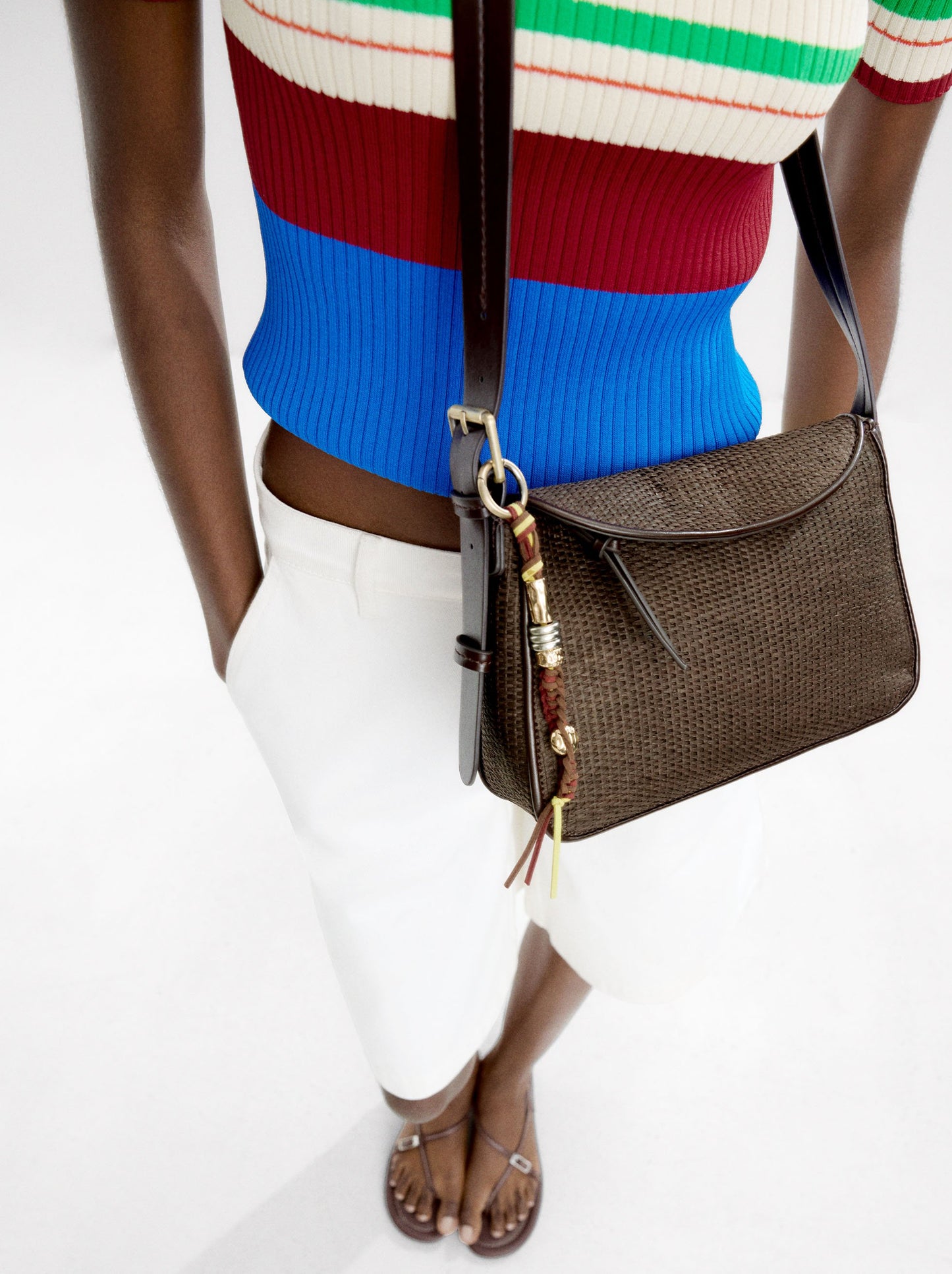 Crossbody Bag With Straw Effect Flap
