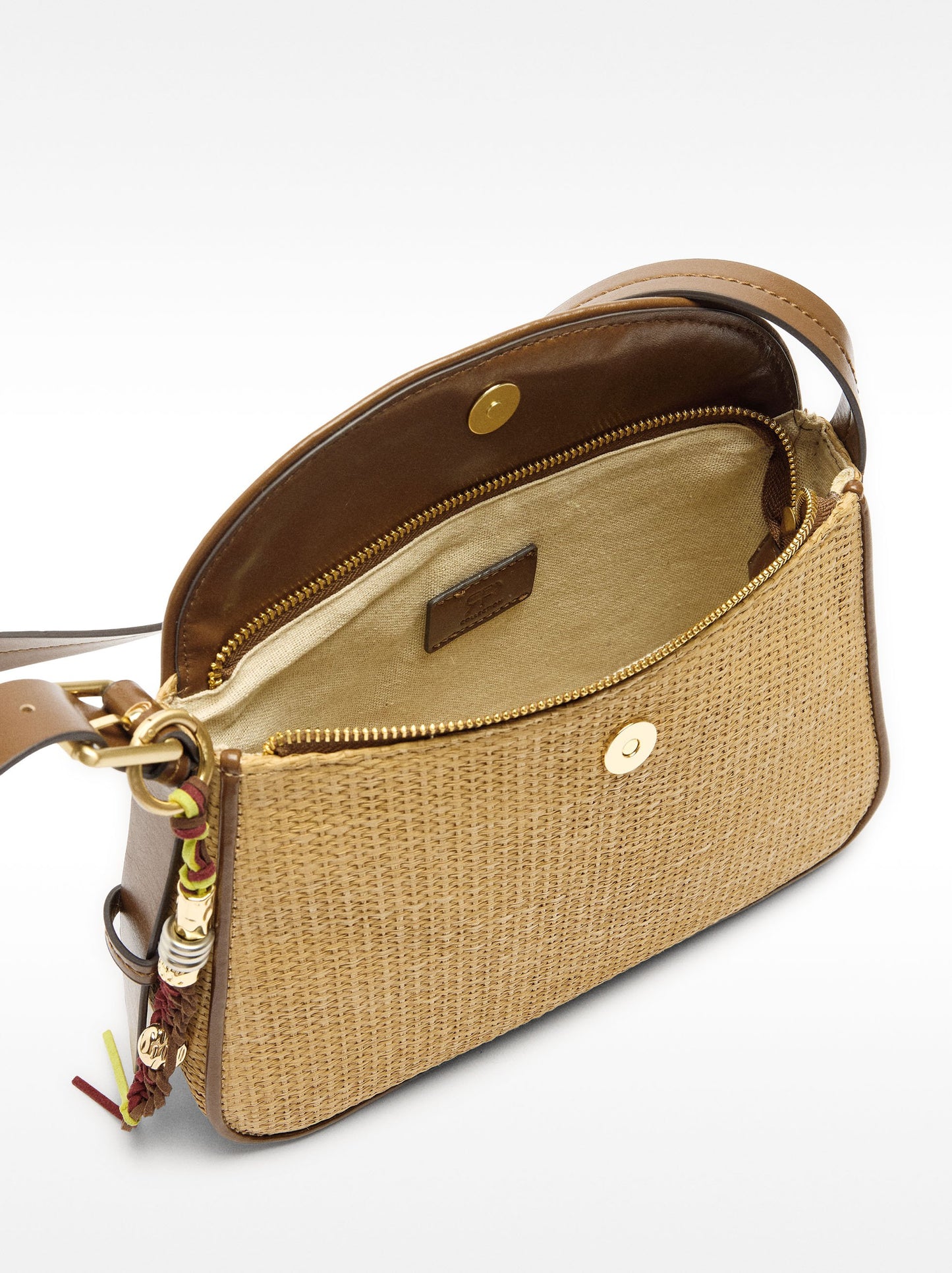 Crossbody Bag With Straw Effect Flap