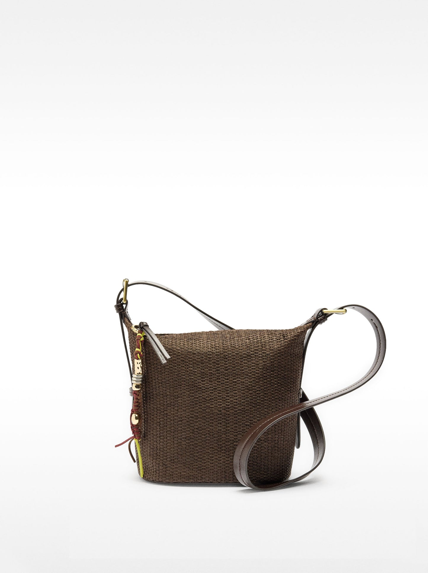 Shoulder Bag With Straw Effect And Pendant