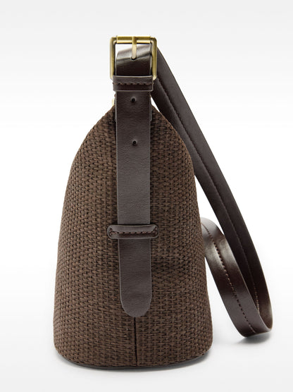 Shoulder Bag With Straw Effect And Pendant