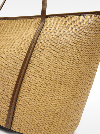 Shopper Bag With Straw Effect With Pendant