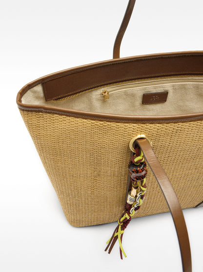 Shopper Bag With Straw Effect With Pendant