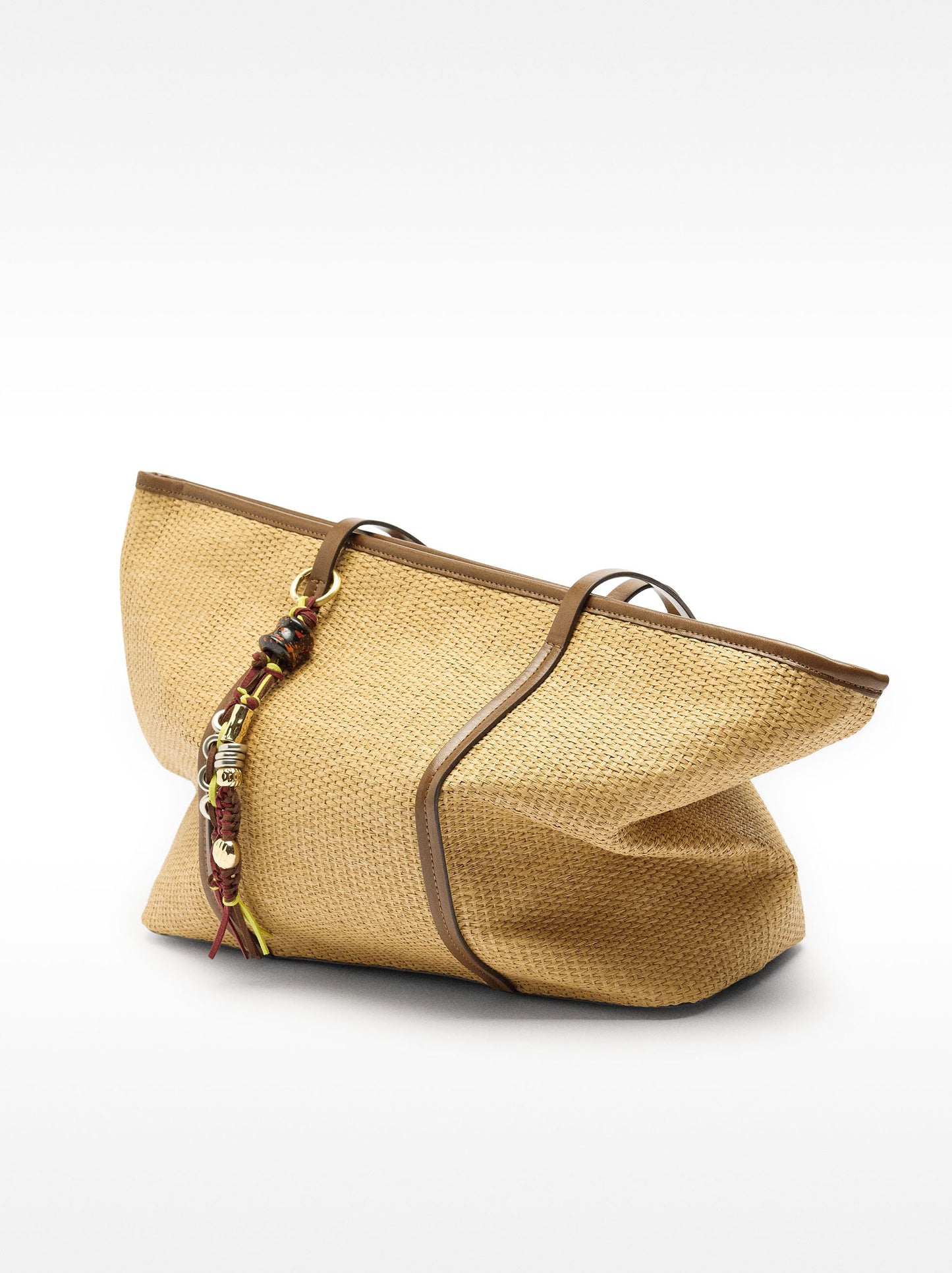 Shopper Bag With Straw Effect With Pendant