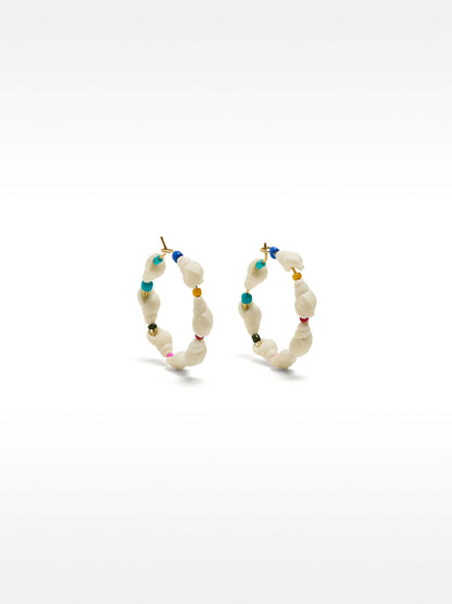 Hoop Earrings With Shells And Multicolor Beads
