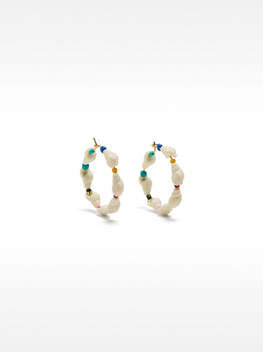 Hoop Earrings With Shells And Multicolor Beads