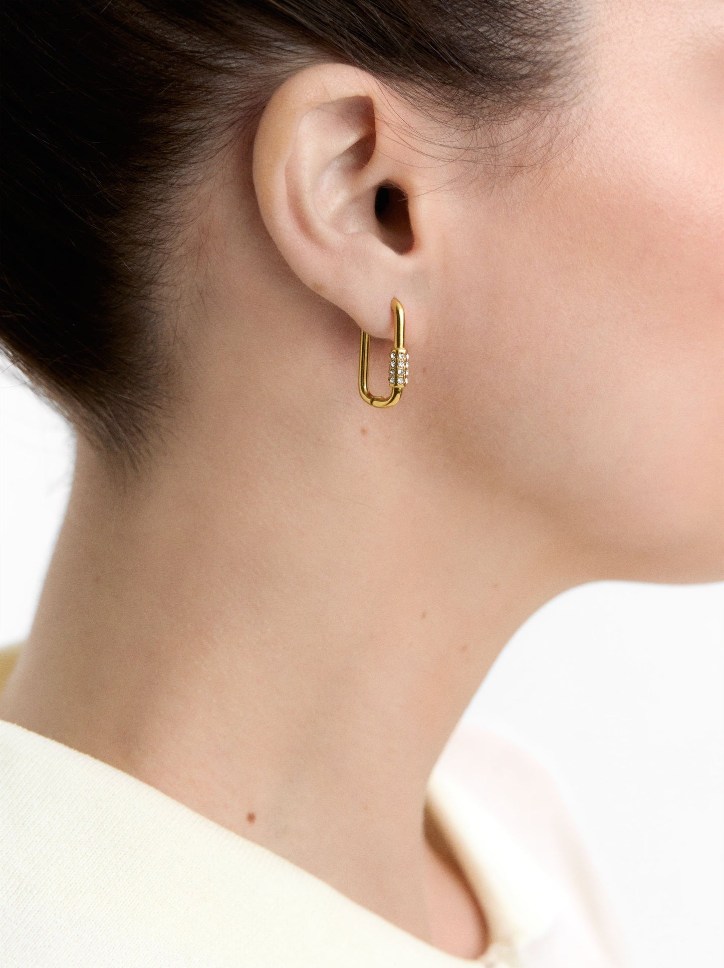 Single Hoop Earring With Crystals - Stainless Steel