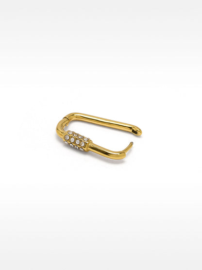 Single Hoop Earring With Crystals - Stainless Steel