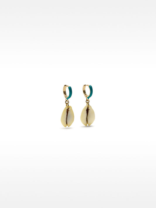 Enamel Hoop Earrings With Shells