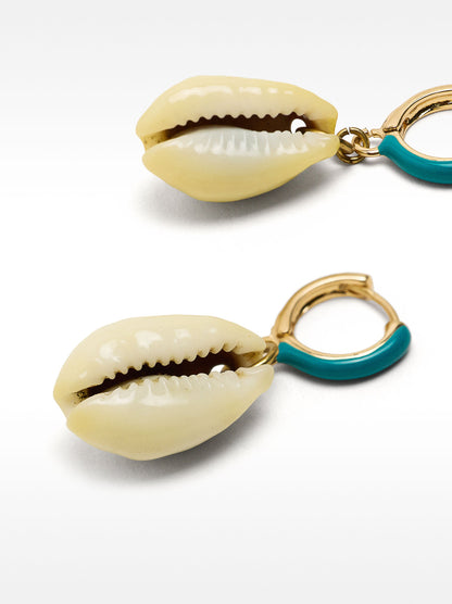 Enamel Hoop Earrings With Shells