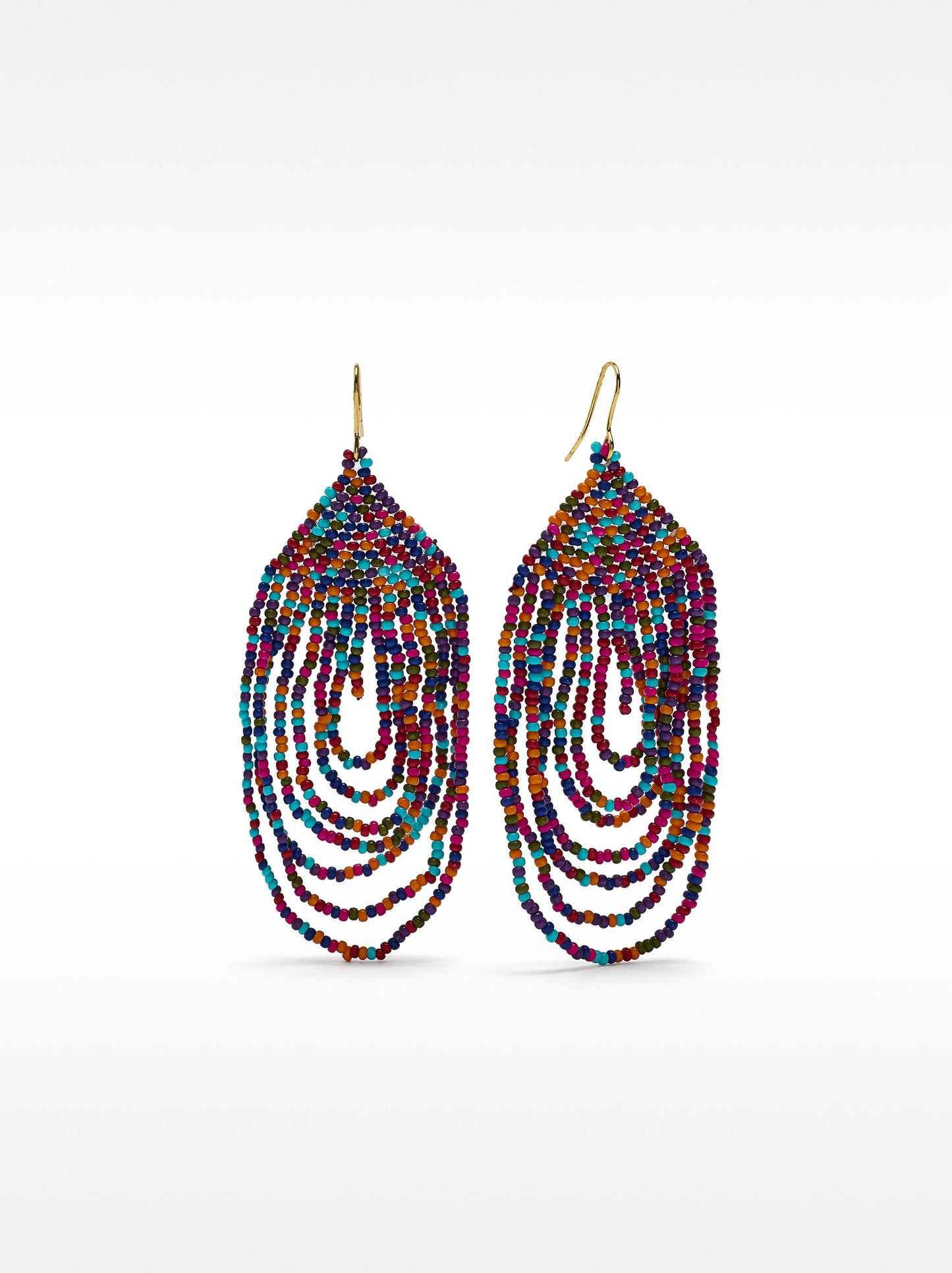 Long Oval Earrings With Multicolor Beads
