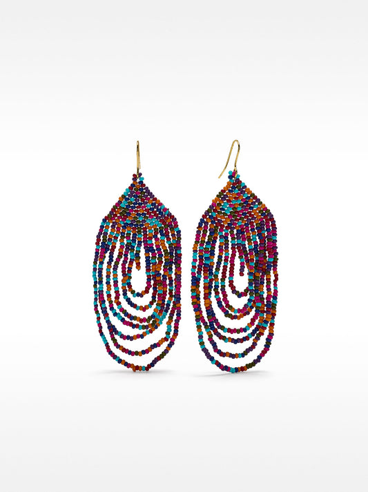 Long Oval Earrings With Multicolor Beads