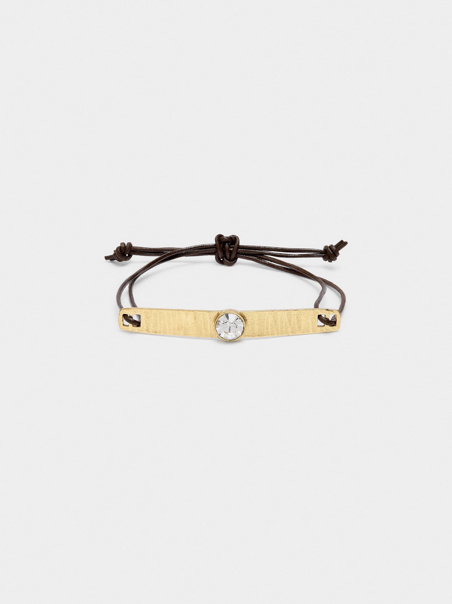 Leather Bracelet With Plate And Stone