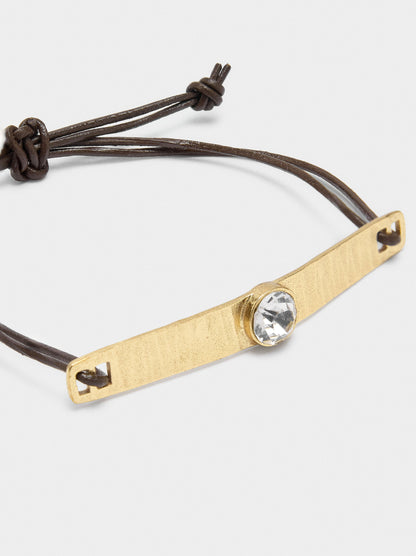 Leather Bracelet With Plate And Stone