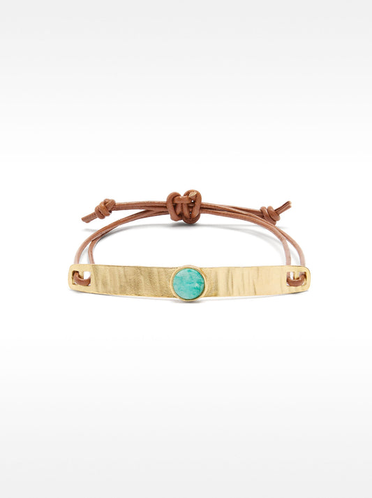 Leather Bracelet With Plate And Stone
