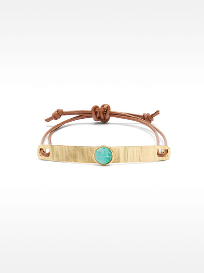 Leather Bracelet With Plate And Stone