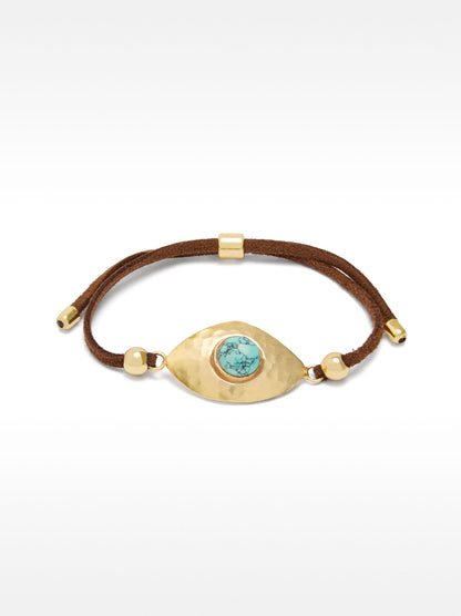Leather Bracelet With Oval Detail And Stone