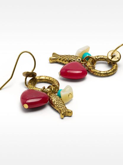 Earrings With Fish And Stone