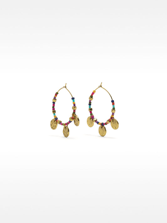 Hoop Earrings With Multicolor Beads And Medals