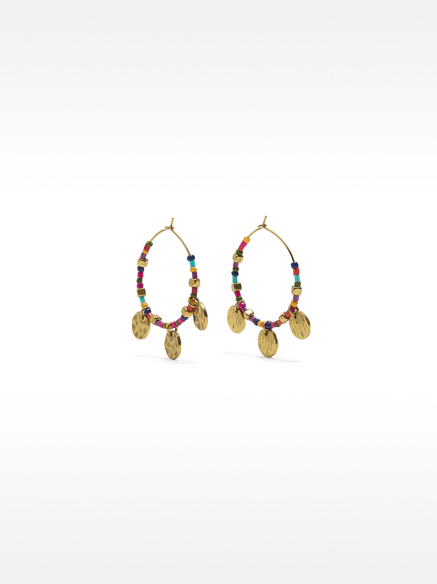Hoop Earrings With Multicolor Beads And Medals