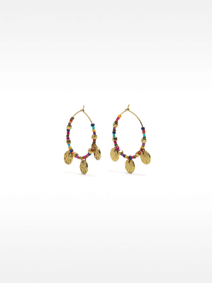 Hoop Earrings With Multicolor Beads And Medals