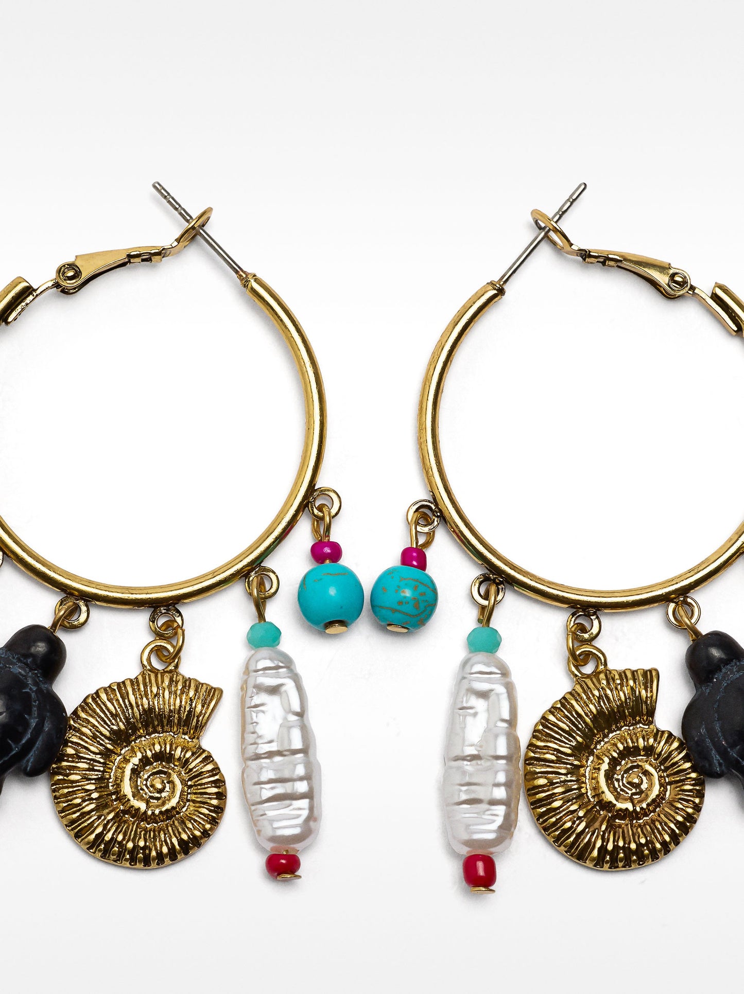 Hoop Earrings With Stones And Shells