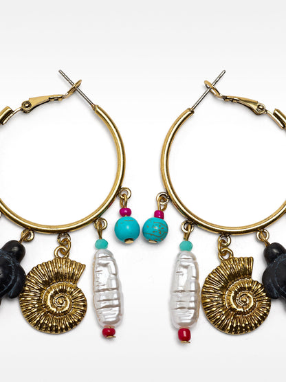 Hoop Earrings With Stones And Shells