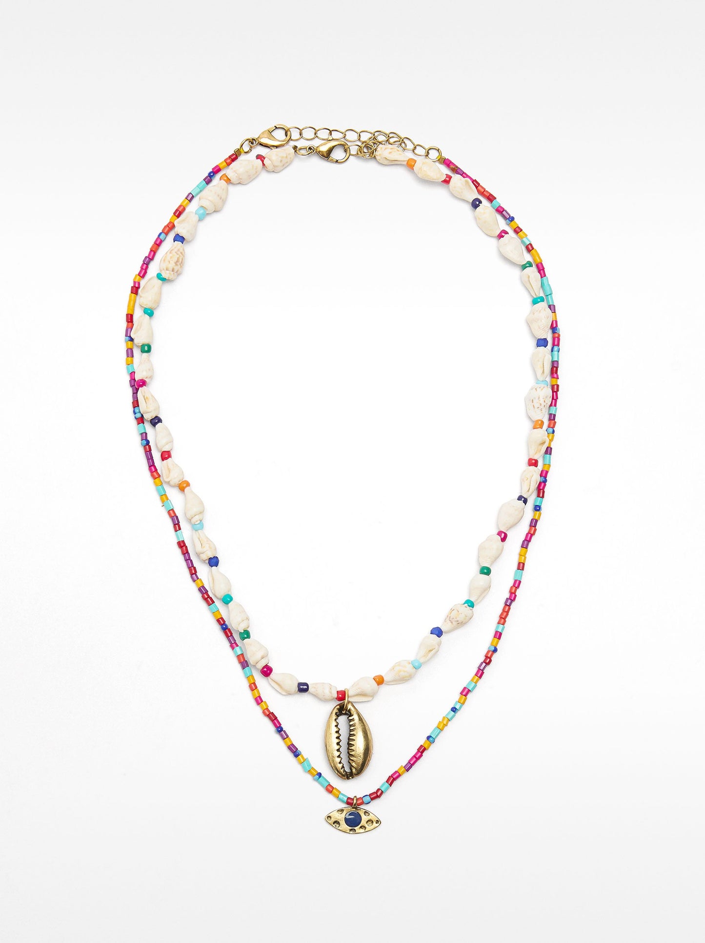 Necklace Set With Shells And Multicolor Beads