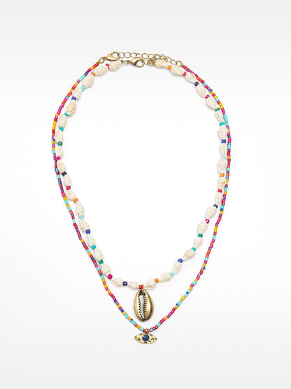 Necklace Set With Shells And Multicolor Beads