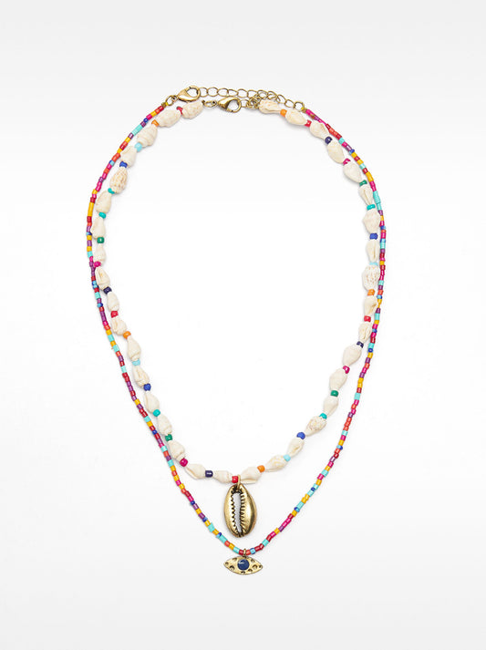 Necklace Set With Shells And Multicolor Beads