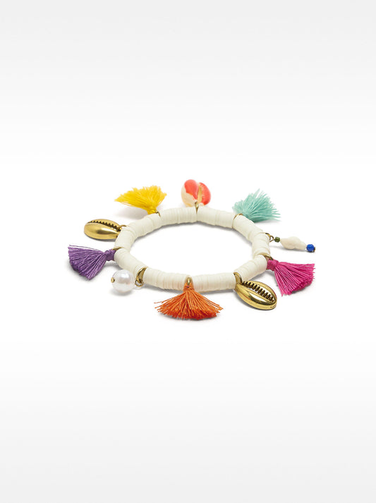 Bracelet With Shells And Multicolor Tassels