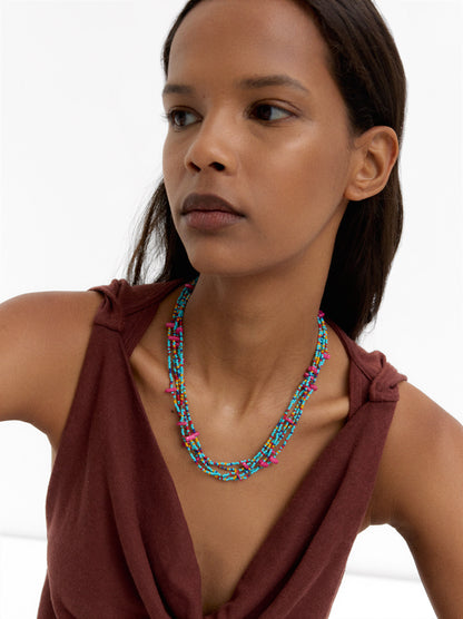 Short Necklace With Multiple Strands Of Beads