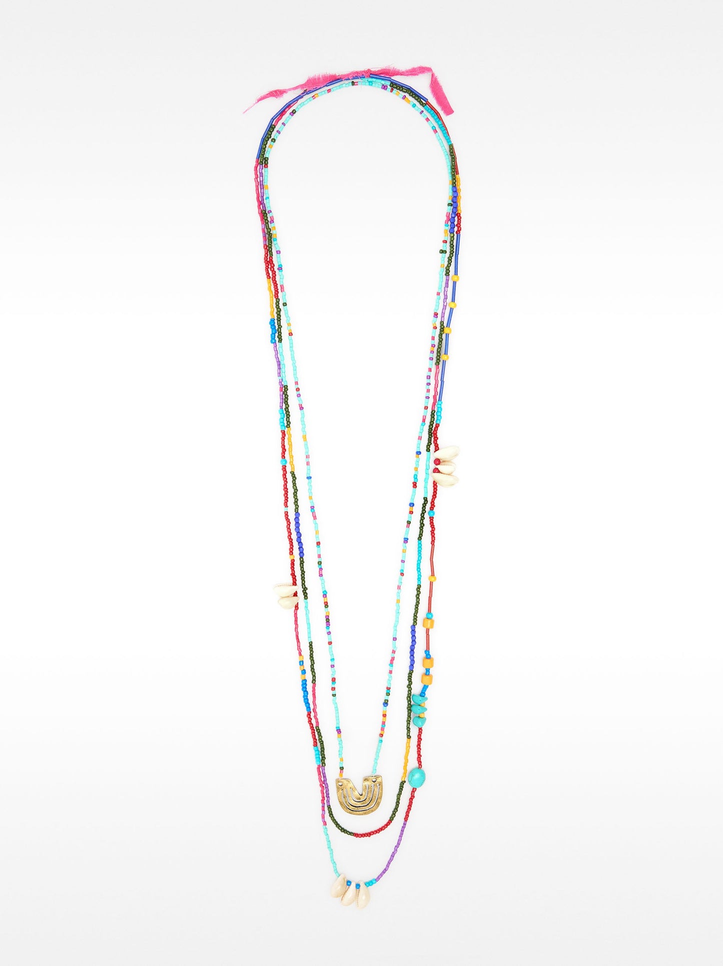 Set Of Necklaces With Multicolor Beads And Pendant