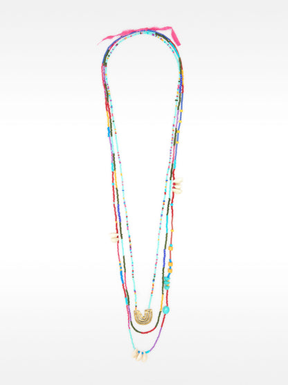 Set Of Necklaces With Multicolor Beads And Pendant