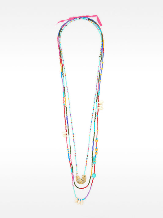 Set Of Necklaces With Multicolor Beads And Pendant
