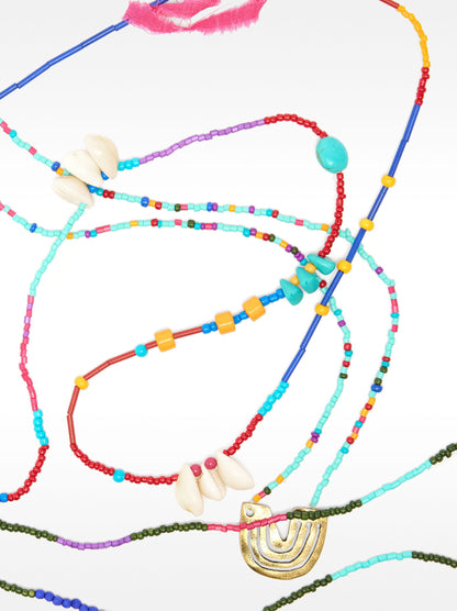 Set Of Necklaces With Multicolor Beads And Pendant