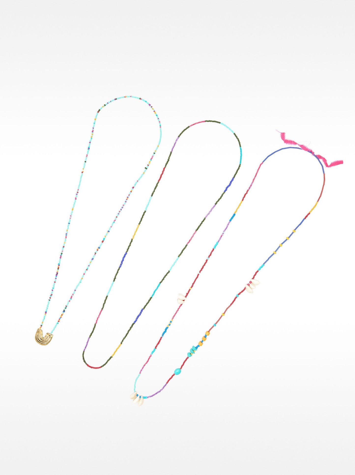 Set Of Necklaces With Multicolor Beads And Pendant