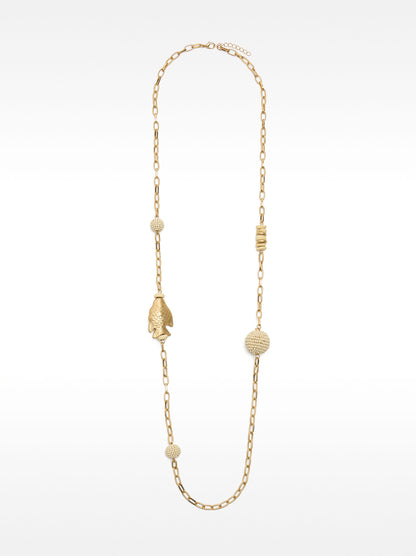 Long Necklace Of Links With Fish And Spheres