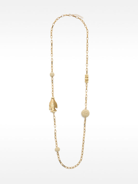 Long Necklace Of Links With Fish And Spheres