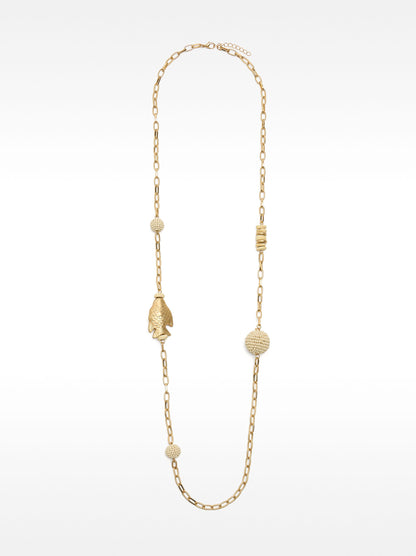 Long Necklace Of Links With Fish And Spheres