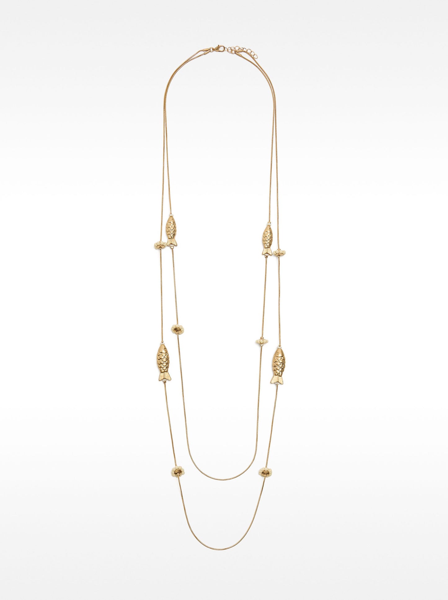 Long Double Necklace With Fish And Flowers