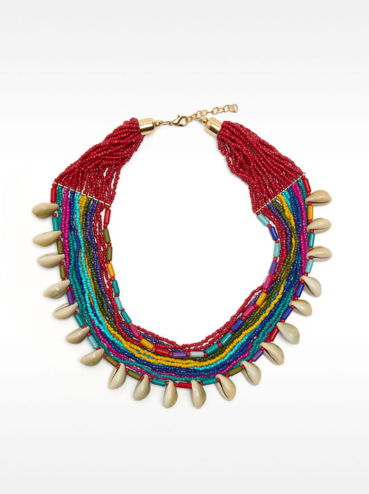 Multi-Strand Bead Necklace With Shells