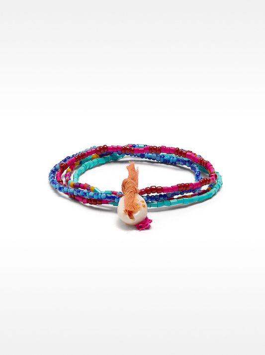 Set Of Multicolor Elastic Bracelets With Shell