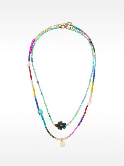 Multicolor Necklace Set With Turtle Pendant