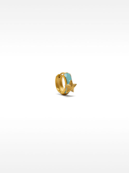 Enamelled Starfish Single Hoop Earring - Stainless Steel